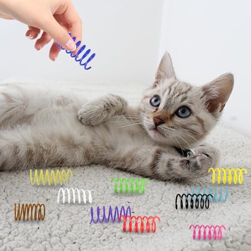 Andiker 32 Pcs Cat Spring Toys, Colorful Soft Sturdy Plastic Cat Spiral Toys with Great Elasticity Funny Interactive Cat Toys for Indoor Cats Kittens to Swat Bite Hunt (32 Pcs)