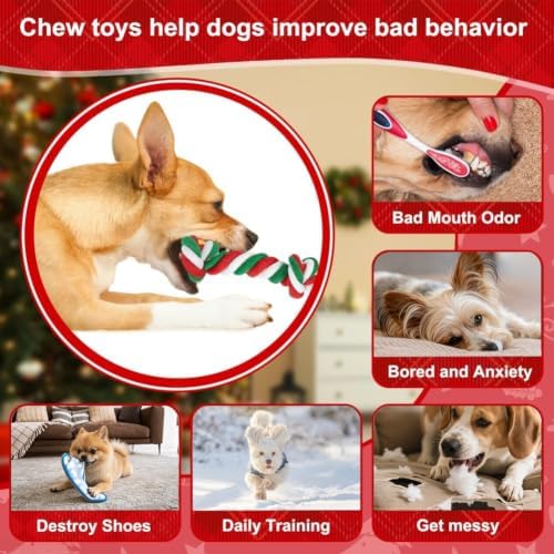 SZEE Christmas Dog Rope Toy, Rope Toys for Small-Breed Dogs