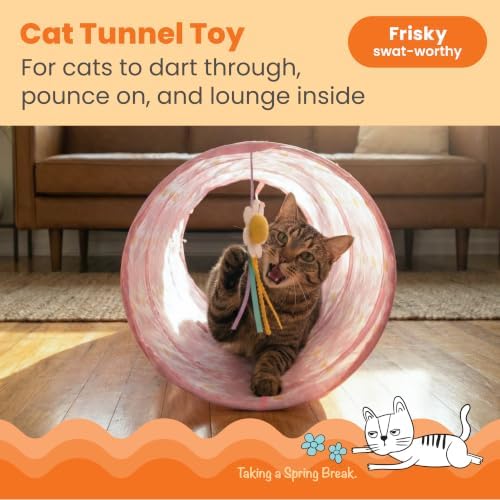 Catstages Tunnel Toy for Indoor Cats, Collapsible Hide & Play Tube with Plush Catnip Toy, Pink Daisy, 28”
