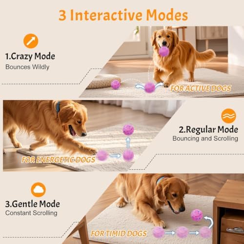 Interactive Dog Ball Toy, Automatic Moving & Rolling Dog Toy Motion Activated Smart Dog Toy Ball for M/L Dogs, USB Rechargeable, E-TPU Pet Toy for Indoor & Outdoor Dogs (Pink)