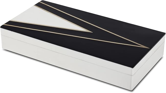 Handicrafts Home Black and White Decorative Storage Box with Lid–Large Coffee Table Storage Box, Handmade Resin Inlay Wooden Box, Remote Control Organizer, Keepsake Box, Home Decor Storage Box-12x6x2