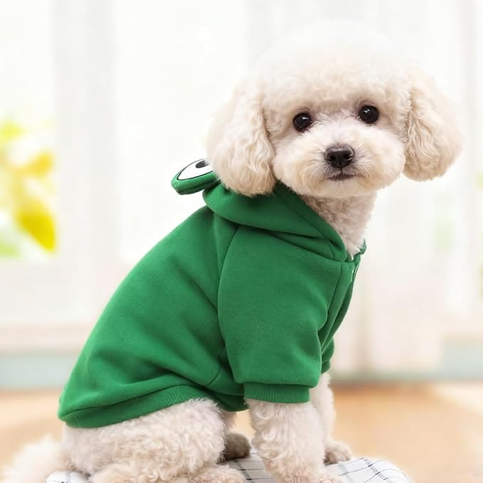 Fleece Lined Warm Dog Hoodie Green Frog Design Costume Pet Sweatshirt, XXL | Autumn Winter Spring Summer Cute Design Pet Clothing For 2-25 lbs Dog Cat French Bulldog Chihuahua Pug Poodle Dachshund