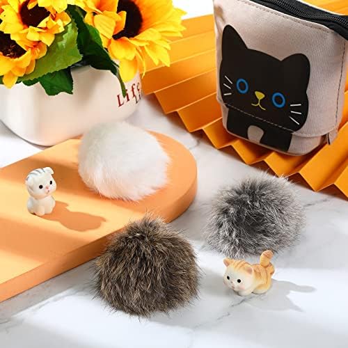 LEIFIDE 12 Pcs Real Rabbit Fur Ball Poms Cat Toys, Gray, Coffee, White