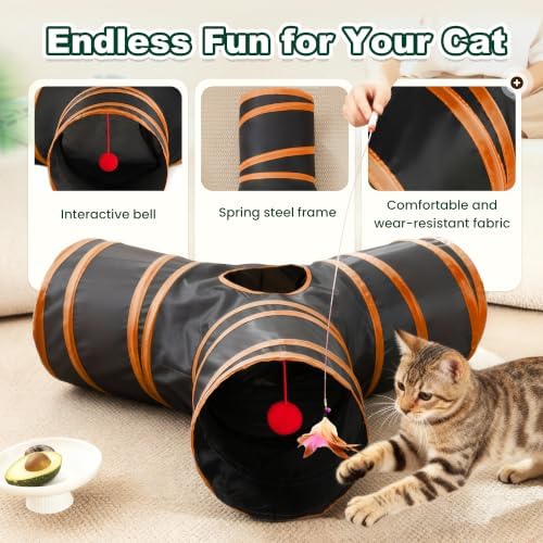 Love's cabin Cat Tunnel for Indoor Cats, 3-Way Collapsible Play Tunnel