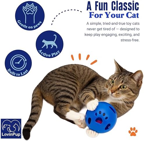 Large Cat Ball Toy with Bell – Blue (4", 1-Pack)