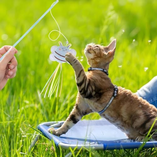 NOWFRESH Cat Wand Toy Set, 2 PCS Interactive Cat Teaser Wands with Cute Kitty & Rabbit Designs, Equipped with Bells and Streamers to Captivate Your Cat’s Attention