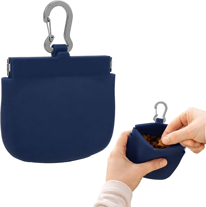 Silicone Dog Treat Pouch for Pet Training One-Hand Access One Cup Silicone Treat Bag with Pull Tab and Auto Closing Lid Treat Pouches for Leash(Color: Blue)