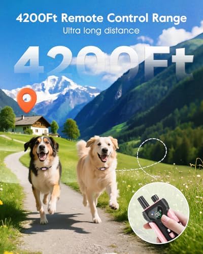 SLOPEHILL Dog Shock Collar 2 Dogs (8-140Lbs),4200FT Dog Training Collar | IP68 Waterproof e Collar with Beep,Vibration,Safe Shock,Flash Light,No Shock Model,Shock Collar for Dogs with Remote,Pink
