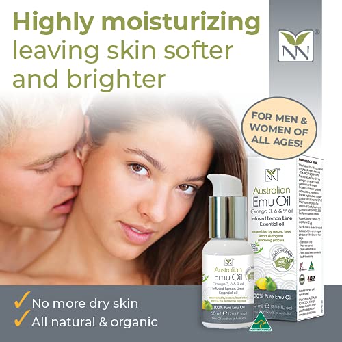 Y Not Natural Pure Emu Oil - Organic Moisture for Face, Body, Hair, Scalp & Nails - Rich in Omega 3-6-9, Vitamins & Essential Minerals - Australian Emu Oil (60ml) 2.03 fl oz - Lemon Lime