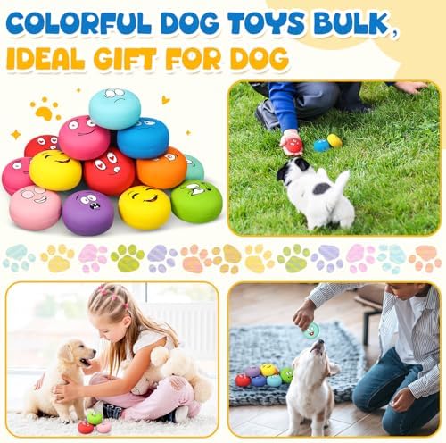 Hungdao 20 Pack Squeaky Balls Soft Latex Dog Toys Puppy Chew Play,Face