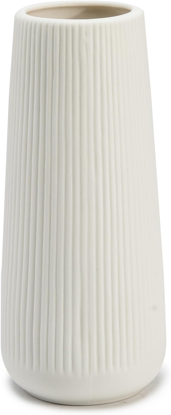 Ceramic Vase for Flower, Pampas Grass Vase, 7.8''H Ribbed Decor Vase, White | Nordic Minimalist Flower Vase, White Modern Home Office Decor Vases, For Living Room, Dining Table, Bedroom, Kitchen Shelf