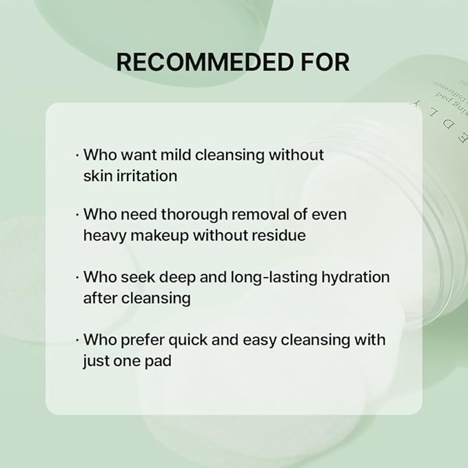 NEEDLY Mild Cleansing Pad, Makeup Remover for Sensitive Skin, Triple Deep Cleansing, Barrier Care with Only Two Surfactants & Panthenol, Extra-Large Soft Vegan Pad, Korean Skincare
