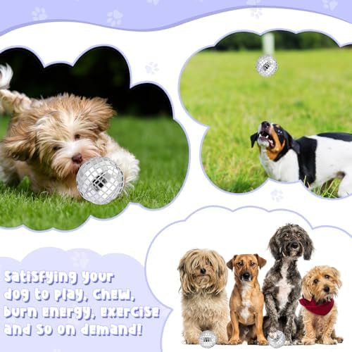 HyDren 2 Pcs Disco Ball Dog Squeaky Plush Toys, 4 Inch