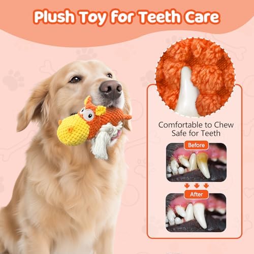 TOOPTATE Hippo Squeaky Dog Toy, Yellow Orange, Medium