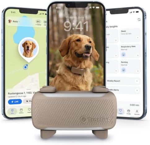 Tractive XL Smart Dog GPS Tracker | Live Pet Tracker with Virtual Fence | Vital Signs Monitoring of Heart & Respiratory Rate | Up to 6-Weeks Battery Life | Dog Collar Attachment (Brown)