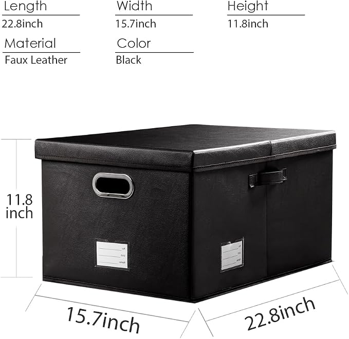 Collapsible Storage Box with Lid [1-Pack] Leather Fabric Foldable Storage Bin Organizer Container Basket Cube with Cover for Home Bedroom Closet Office Nursery Black (22.8X15.7X11.8)