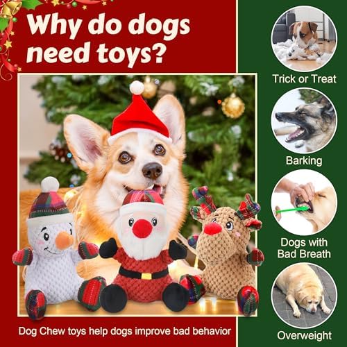Newget 3Pcs Christmas Squeaky Dog Toys, Plush Dog Toys with Crinkle Paper