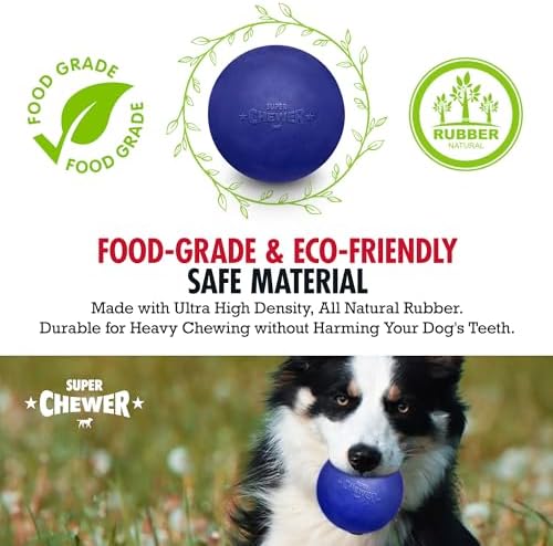 SuperChewer Tough Dog Ball Toy | Lifetime Replacement | Strong Natural Rubber | Great Dog Fetch Toy | Chew Toys for Dogs | Ultra Durable Chew Toys for Aggressive Chewers | Large Breed Tested