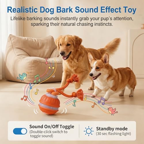 Interactive Dog Toys Automatic Rolling Ball with Rope Orange