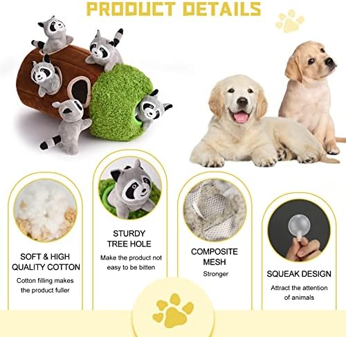 Interactive Squeaky Dog Toys Raccoon Dog Toy, Stuffing Woodland Friends Burrow, Squeaky Plush Dog Toy for Small Medium Large Dogs (Large)