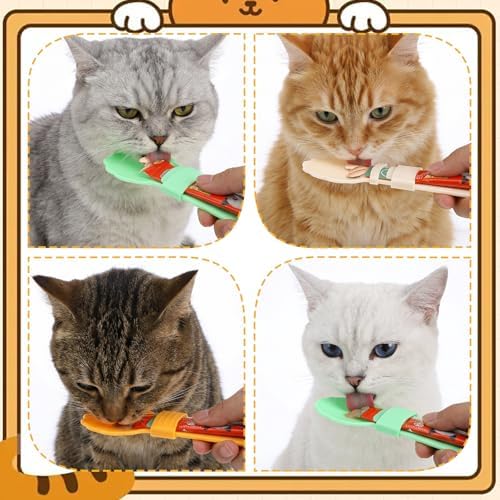 3 PCS Cat Treat Spoon, Multifunctional Lickable Cat Treat Spoon Squeeze for Easy Feeding, No Mess Cats Treats Feeder for Licky Treats & Wet Food, Anti-Bite, Prevents Waste (Orange, Green, Beige)