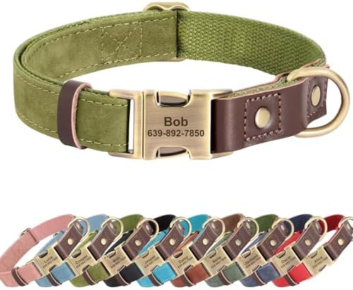 Personalized Dog Collars, Quick Release Buckle, Olive Green,M