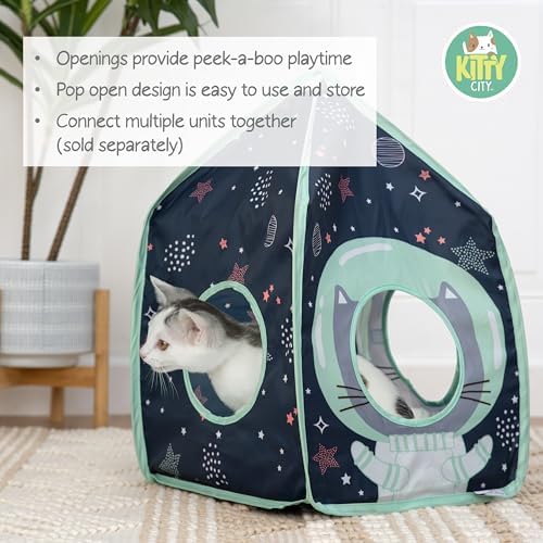 Kitty City Galactic Pop-Up Cat Play House, Collapsible Indoor Cat Hideout with Peekaboo Openings, Lightweight Foldable Kitty Cube for Play & Lounging