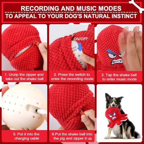 BABORUI Interactive Dog Toys Octopus, Jumping Squeaky Dog Toys with Recording and Music Modes, Rechargeable Moving Dog Chew Toys for Small/Medium/Large Dogs to Keep Them Busy(Angry Octopus)