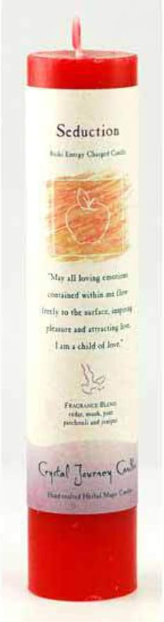 Crystal Journey Reiki Charged Herbal Magic Pillar Candle - SEDUCTION - Made with Aromatherapy Essential Oils - Musk, Patchouli, Pine, Cedar, and Juniper Scented - Great for Valentines Day