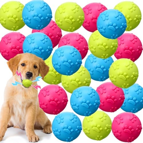 Foilswirl 24 Pieces Squeaky Balls for Dogs Rubber Squeaky Dog Toys Bulk 2.36 Inch Dog Toys Ball Interactive Chewing Ball for Medium and Small Dogs Puppy, 3 Colors (Spherical)