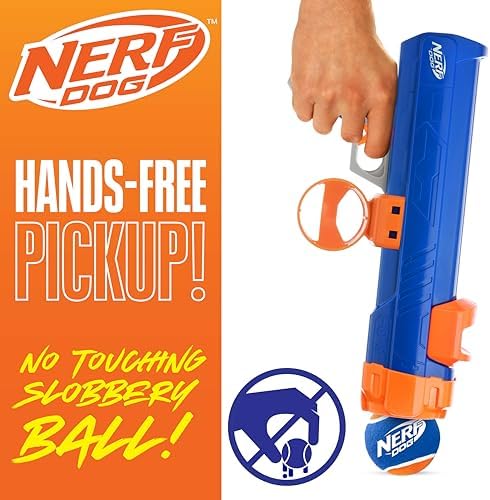 Nerf Dog Tennis Ball Blaster Dog Toy Blue/Orange, 16 Inch Compact Blaster with 1 Ball