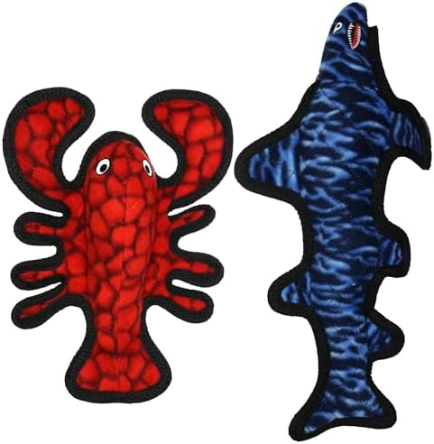 TUFFY® : 2 Pack Lobster Shark Dog Toy: Ultra Durable Plush Toy with Multiple Layers & Reinforced Seams, Washable and Floats, Original Construction