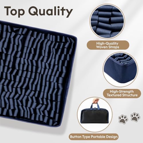 FunFurry Snuffle Mat for Dogs, Dog Puzzle Mat, Interactive Dog Toys for Enrichment,Sniff Mats with Non-Slip Backing,Portable Design Easy to Store (Navy, 14" X 12"-Portable)