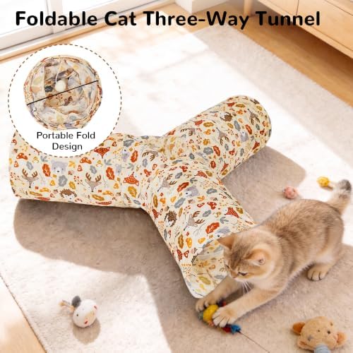 Tempcore Cat Tunnel, 3-Way Collapsible Toy, Large Size Beige Deer