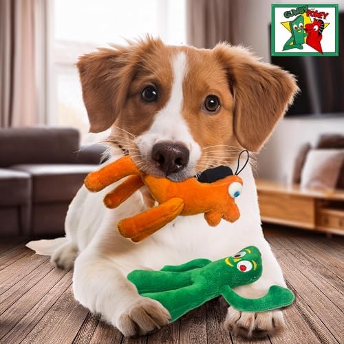 Multipet Small Gumby & Pokey Stuffed Dog Toys with Squeaker | Gumby Dog Toy Plush Small 6 Inches | 6" Plush Pokey | 6" | Small/Medium Breed | Combo Pack | Officially Licensed