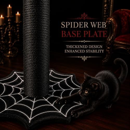 Gothic Cat Scratching Post with Spider Toys for Indoor Large Cats
