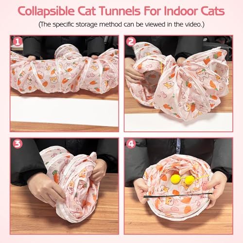 PINVNBY Large Rabbit Tunnel，Collapsible Rabbit Tunnels for Indoor Bunnies Bunny Hideout with 5 Types of Chewing Toys for Ferret Kitten Small Animals (T Shape)