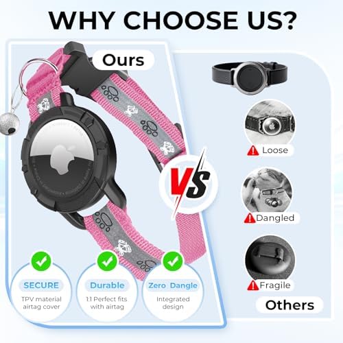 Breakaway AirTag Cat Collar, Reflective Cat Tracker Collar with Bell | Built in AirTag Holder, Adjustable 8.5-12in for Cats, Kittens and Puppies, Safety Elastic Band, Reflective for Night Walking