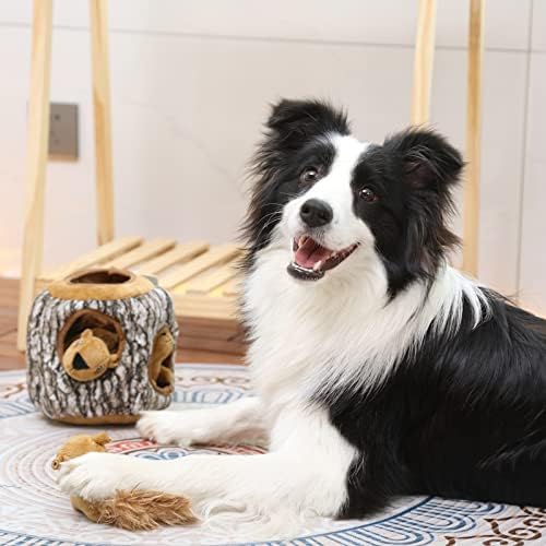 Laifug Hidden Squirrel Plush Dog Toy， Interactive Squeaky Dog Toy Hide and Seek, L