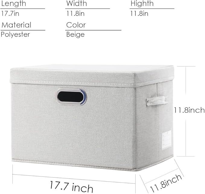Large Collapsible Storage Containers with Lids [5-Pack] Fabric Foldable Storage Bins Boxes Organizer Baskets Cube with Cover for Home Bedroom Closet Office Beige(17.3x11.8x11.8)