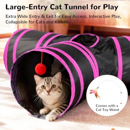 Tempcore Cat Tunnel, 3-Way Collapsible Toy, Large Size Black & Rose Red