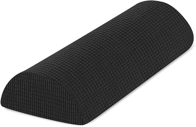 Half Moon Bolster Pillow with Straps, Knee Pillow for Back Sleeping, Under Knee Pillow for Sleeping, Relieves Pain in Legs and Knees, Machine Washable Cover, 24" X 10" X 4", Black