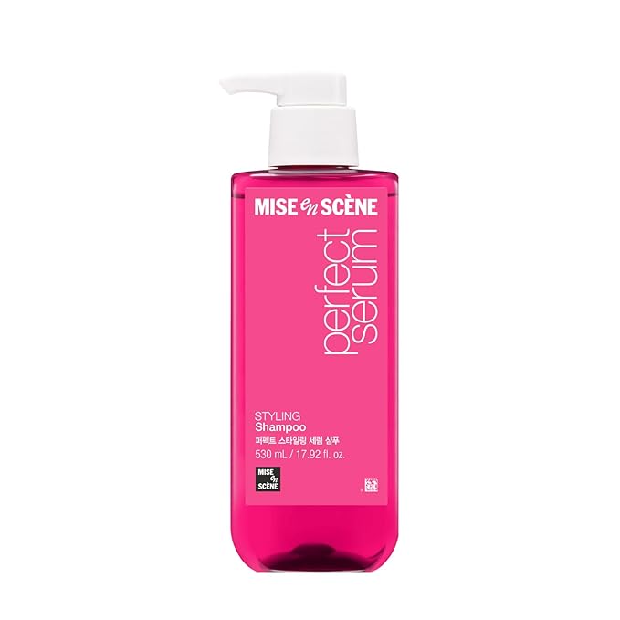 Mise En Scene Hair Perfume Shampoo - Perfect Styling Serum Shampoo - with Peony and Rose Scent, Styling Memory & Heat Protection, Enriched with Argan Oil, Daily Nourishing, 17.92 Fl. Oz.