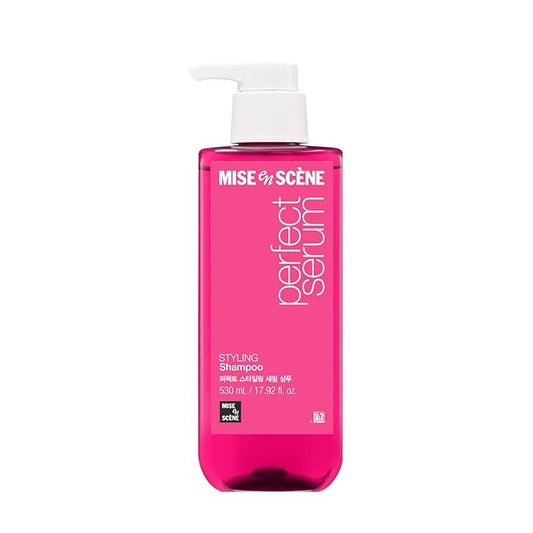Mise En Scene Hair Perfume Shampoo - Perfect Styling Serum Shampoo - with Peony and Rose Scent, Styling Memory & Heat Protection, Enriched with Argan Oil, Daily Nourishing, 17.92 Fl. Oz.