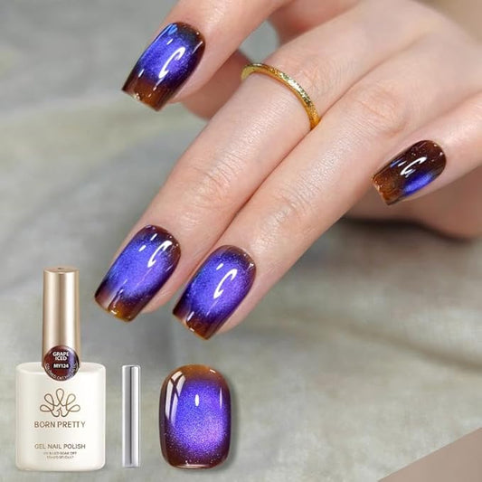 Born Pretty Dark Purple Cat Magnetic Eye Gel,Glitter Cat Magnetic Gel Polish,Fall Winter Magnetic Nail Polish for Nail Art Manicure Salon DIY at Home 15ML