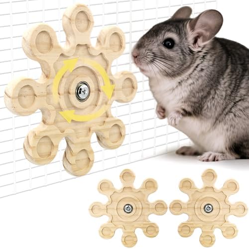 2Pcs Rotating Chinchilla Chew Toys, Kiln-Dried Wood for Teeth Care