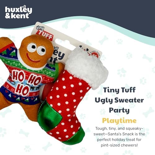 Huxley & Kent Tiny Tuff Plush Dog Toy, Ugly Sweater Party (2 Pack)
