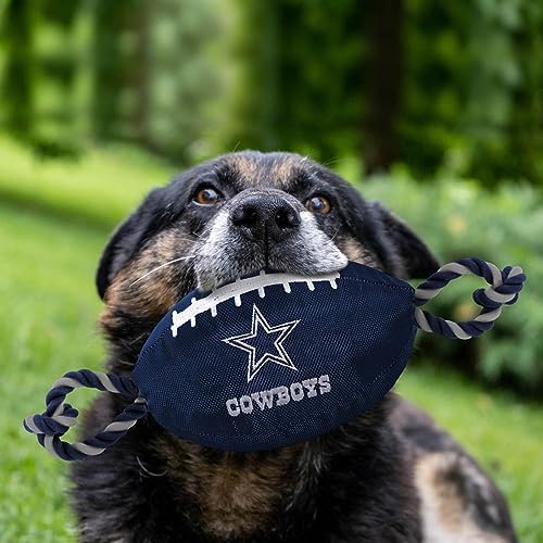 Pets First NFL Dallas Cowboys Football Dog Toy, Tough Quality Nylon Materials, Strong Pull Ropes, Inner Squeaker, NFL Team Color