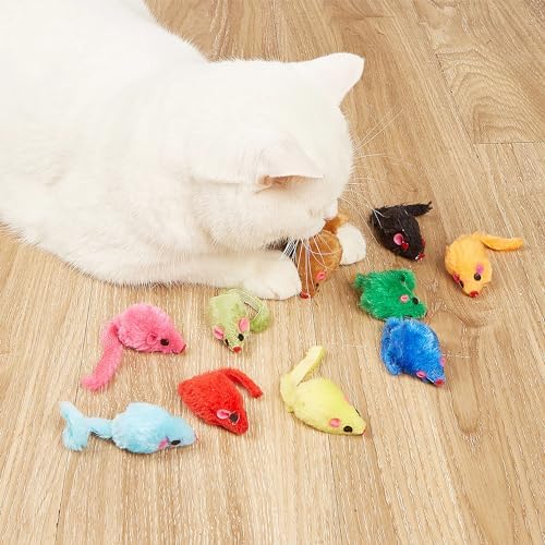 12PCS Cat Mouse Toys, Faux Fur Interactive Catnip Mice