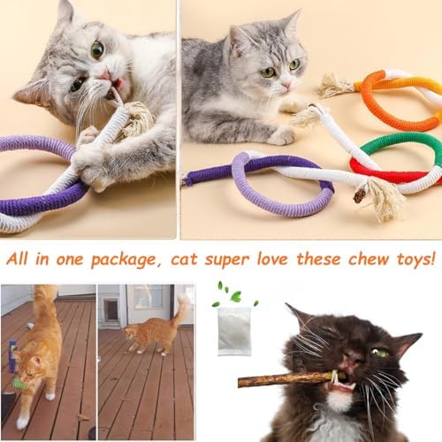 Cat Toys Chew Ropes, Silvervine Sticks Catnip Rope Toys with Refillable Natural Catnip for Cats Dental Care, Safe Teeth Cleaning Toy for Indoor Cat Kitty Kicker Toy Interactive Catnip Kitty Toys